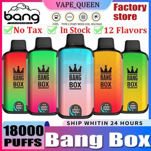 Originele Bang Box 18000 Puff Wegwerp Puff 18000 Vapes Pen 26 ml Bang Vape 18000 E-sigaret met 850 mah batterij 0% 2% 3% 5% DUAL MESH Vaporizer Opladen Mesh Coil Vape Kit