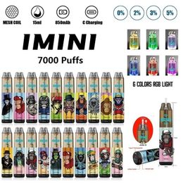 Originele iMini 7000 Puffs Wegwerp E Sigaret RGB 15 ml 850 mAh Oplaadbare wegwerpbare VAPE Device Verstelbare luchtstroom LEAKBREIDE DAMP 0% 2% 3% 5% Fabrikant Supply