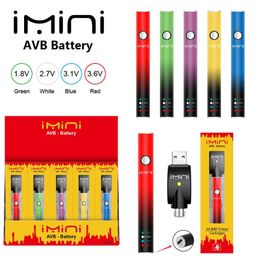 Batterie bouton d'origine Imini AVB 350 mAh préchauffage à tension variable VV avec réglage à 4 niveaux pour cartouches de stylo vape 510 dans la boîte d'affichage de l'alimentation du fabricant