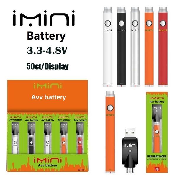 Batterie Imini AVV d'origine 380mAH Tension réglable inférieure Préchauffage pour 510 cartouches de stylo de vape de batterie dans la boîte d'affichage à partir de l'alimentation en usine