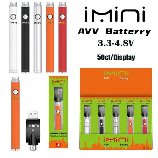 Batterie d'origine Imini AVV 380 mAh Tension réglable Cliquez 2 Préchauffer pour les cartouches de stylo 510 E Cig dans la boîte d'affichage Fabricant Emballage d'alimentation Cartouche de vape vide
