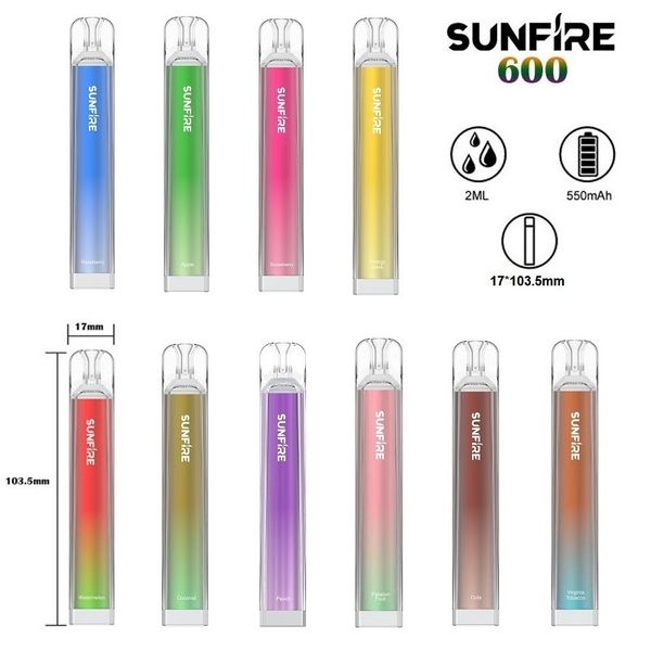 Bar Sunfire Original Puffs 600 Vape jetable 2 ml Préfilée Vapeur Stick Crystal Design Vape 0mg 20mg 30mg 50mg Vape Vape Disposable ECIG de l'alimentation du fabricant