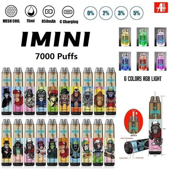 IMINI ORIGINAL 7K 9K 12K Puffas desechables Ecig Airflow ajustable 850mAh batería recargable 15 ml de vape desechable 700 bocanadas vapes de limón lima cereza sabor