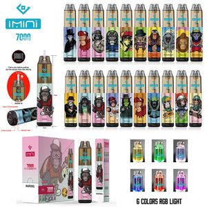 Imini Tornado 7000 Puffes 0% 2% 3% 5% Puff 7000 850mAh Batterie Rechargeable 6 RVB Light Disposable Vape Puff 7k Pas de gousses de coût supplémentaire Dispositif de bobine de maille en Slovaquie