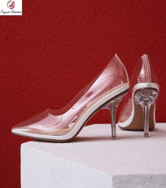 Intention d'origine Kim Kardashian Talons de verre Pumps Chaussures de robe de mariée transparente Femme Mariage Grand Taille 43 LJ2009288411641
