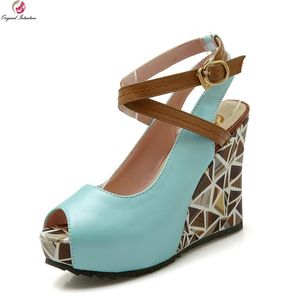 Intention originale femmes sandales mode talons compensés rose bleu vert blanc chaussures femme taille américaine 4-10.5