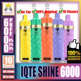 Iqte Shine 6000 6k 6k Puff 6000 6K Rechargeable E Cigarette E Disposable Vape Pen 20ml Préplippe 550mAh Batterie vs QST Speed