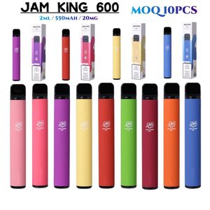 Original Jam King 600 Puff Vape Cigarrillo desechable Sabor 2 ml Precargado 600 inhalaciones Kit de inicio 2% 20 mg 550 mAh Batería Vapes a granel Fábrica China