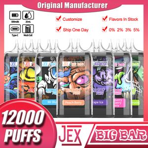 Originele JEX 12000 PUFFS Wegwerp VAPE Elektronische Sigaret oplaadbaar Voorgevulde e-sigaret 650mAh LCD-scherm batterij 23ml 12K Bladerdeeg Vapes pod Snelle levering