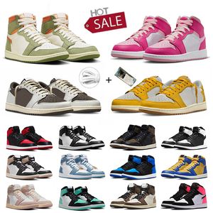 Jump man 1 1s dames heren basketbalschoenen Canary omgekeerde mocha low golf olive celadon high denim fierce roze midden zionon williamson voodoo sneakers trainers dh poort