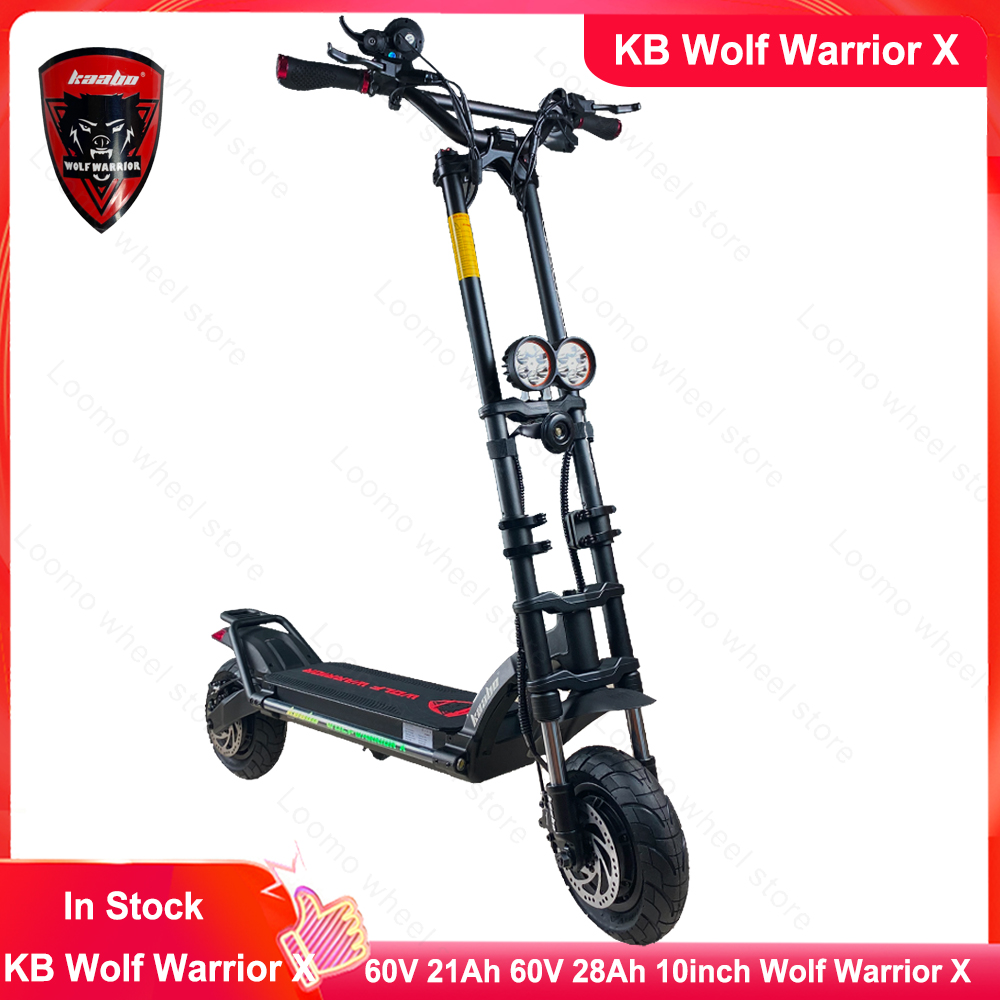 Original Kaabo Wolf Warrior X skoter 10 tum 60V 28AH Batteri Toppfart 70km/h elektrisk skoter med hydraulisk stötdämpning