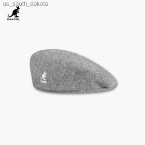 Boina de lana Original KANGOL Tropic 504 para hombre y mujer, sombrero de lana a la moda para mujer, sombreros informales de Color sólido, boinas de otoño e invierno L230523