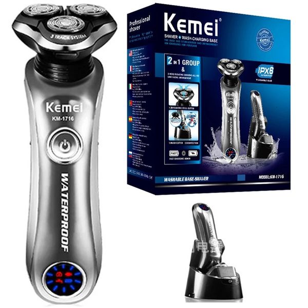 Rasoir électrique sec kemei 3d humide pour hommes pour hommes rasons de rasoir de rasoir avec un nettoyeur intelligent 240420