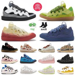 Originele lederen stoepschuipen mode veterstijl 90s buitengewone reliëf Curbs Mens dames in nappa kalfsleer schoen rubberen platform trainers