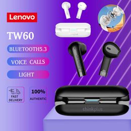 Écouteurs Lenovo TW60 ORILES ORILES SELLESS 5.3 BLUETOOTH CASHONS MINI STÉROS BASS EARBUDS CASSET avec microphone 300mAh de long