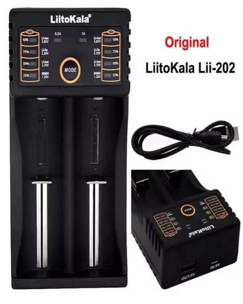 Chargeur de batterie Intelligent USB d'origine LiitoKala Lii202 avec fonction de banque d'alimentation pour NiMH Lithium Ion pour 18650 14500 10440 269826599
