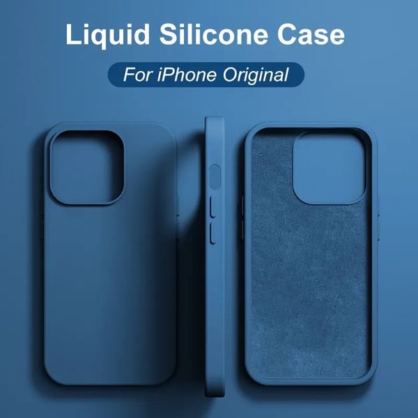 Coque en Silicone liquide originale pour iPhone, compatible modèles 15, 14, 13, 12, 11 Pro, Max14, 15 Plus, souple, antichoc, accessoires