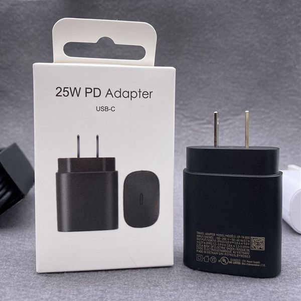 logo original Adaptateurs de chargeur mural 25W TYPE C USB C PD Charge rapide pour Samsung Adaptateur de charge super rapide avec emballage de vente au détail