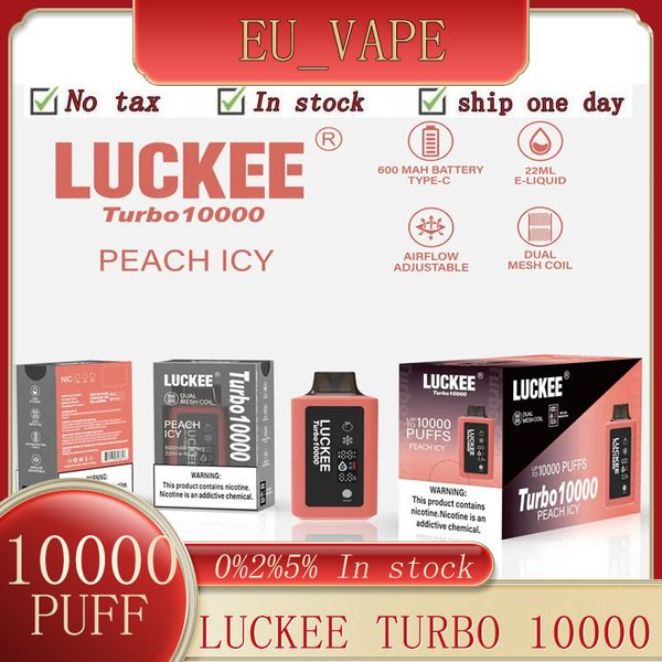 Original LUCKEE TURBO 10000 bouffées 22 ml e-liquide 600 mAh batterie Type-c rechargeable double maille bobine mode TURBO avec indicateur LED débit d'air réglable LUCKEE 10k