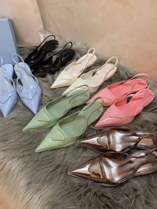 Marca de diseñador de lujo original Sandalias puntiagudas 2022 Última moda para mujer Cuero genuino Boca baja Tacones altos Sandalia Zapatos de vestir