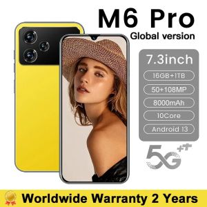 Originele M6 Pro Smartphone Global Versie 5G Nieuwe 7.3inch HD Telefoon Telefoons 16GB + 1TB Mobiele telefoon Android13 Mobiele Telefoons