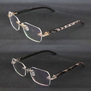 Originele Gemarmerde Zwarte Buffelhoorn Frames Vrouwen Randloze Mode Zonnebril Frames ontwerper Randloze Zonnebril Mannen Luxe met Bijziende Lens Maat 57-17-145MM