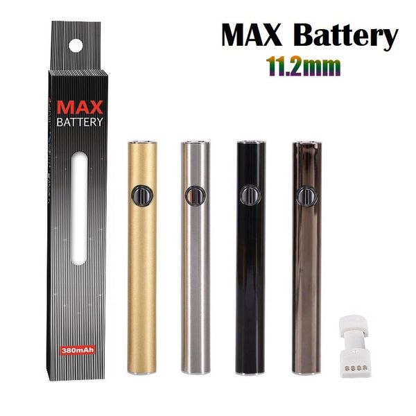 Batterie maximale d'origine 11,2 mm de diamètre Cartouche Batteries USB Passthrough 380mAh Tension de préchauffage VV Vape Pen Fit 510 Chariots Vente en gros Prix pas cher Vape Batterie