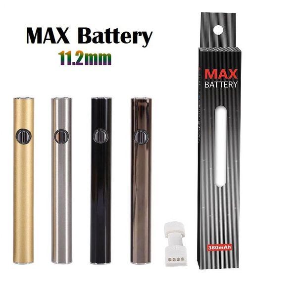 Batterie d'origine Max Batteries de cartouche de 11,2 mm de diamètre USB Passthrough 380 mAh Tension de préchauffage VV Vape Pen fit 510 Chariots Fabricant Approvisionnement direct