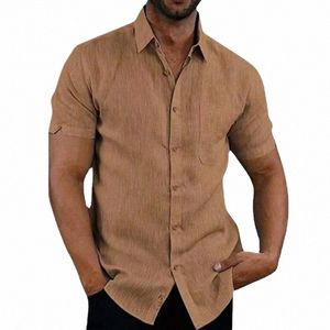 Chemise sociale originale pour hommes Slim Busin Chemises formelles pour hommes à manches courtes Chemises en lin Cott Blouses Casual Top Man Vêtements c2ir #