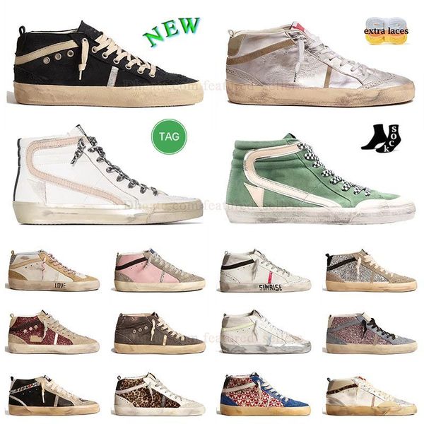 Original Mid Star Do Old Dirty Casual Chaussures High-Top Golden Shoe Marque italienne Cannelle Glitter avec étoiles en daim gris glace et flash Sports de plein air Hommes Femmes Baskets