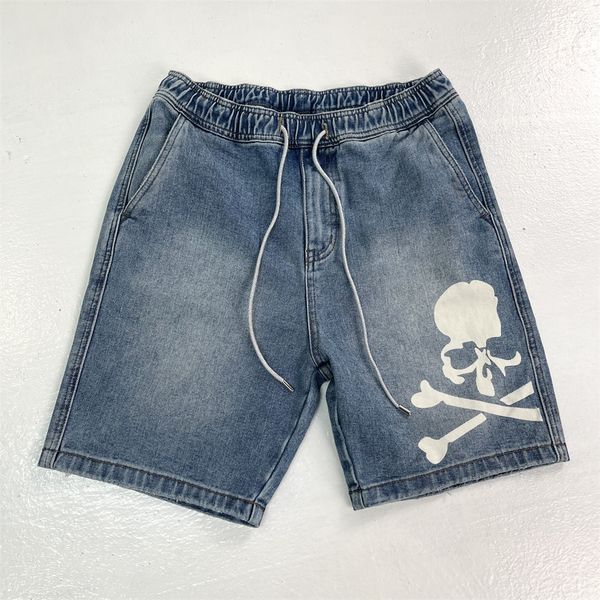 Pantalones vaqueros azules originales MMJ para hombre, ropa informal estilo hip hop, pantalones cortos casuales para hombre, pantalones cortos con estampado de calavera para hombre, pantalones cortos de moda de tendencia