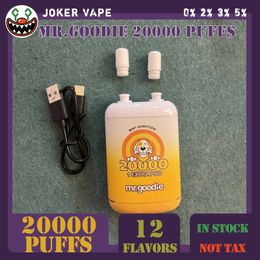 Original Mr.Goodie 20000 Puff Cigarette électronique jetable 20k Double Pods Double Mesh Vape Pen 40ml 650mAh Bobine rechargeable 12 Saveurs 2% 5% 9000 12000 tornade