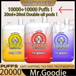 Original Mr.Goodie 20000 bouffées Stylo vape jetable 20k bouffée vape 2% 5% Niveau mrgoodie double 20 ml cartouches préremplies 650 mah batterie rechargeable Type-C 12 saveurs