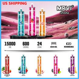 MRVI 15000 Puffs Puffs Disposable Puff 15K DTL E Cigarette avec 24 ml POD RECHARGable 600mAh Battery Crystal Vape Pen Shipping