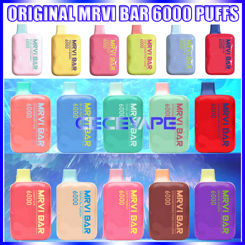 오리지널 MRVI BAR 6000 퍼프 회기 대상 vape 펜 e 담배는 충전식 650mAh 배터리 선결 된 13ml POD TITCAE ELF BOX 대 잃어버린 Mary