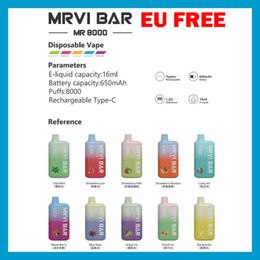 Originele Mrvi Bar 8000 Rookwolken Wegwerp Vape Pen E Sigaret Apparaat Met 650 mAh Batterij 15 ml Pod Voorgevulde Catridge oplaadbare EU GRATIS