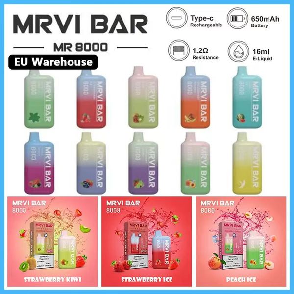 MRVI Bar 8000 Vaper MRVI Vape Deechable MRVI Pen E Cigarette Dispositif avec batterie de 650mAh 15 ml Pod Catridge Big Puffs Livraison GRATUITE