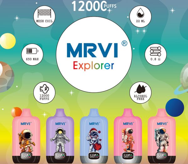 Original MRVI Explorer 12000 Puffs Vape E Cigarrillo desechable con pantalla inteligente Bobina de malla Batería recargable de 650 mAh 22 ml Pod precargado