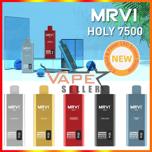 Original MRVI Holy 7500 Puffs Razz Bar Desechable Vape Pen E Cigarrillo con pantalla digital Batería recargable de 600 mAh 15 ml Pod Dispositivo de metal