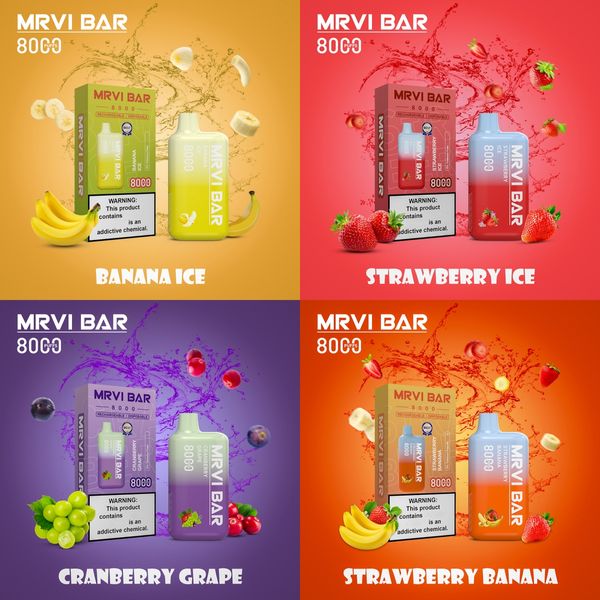 Original MRVI Bar 8000 Puffs UE Warehouse ESPOSABLE E CIRCETOS DE 9K Puff Vape Pen Cigs Electronic Coil 15 ml de vapor recargable