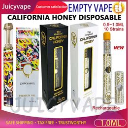 Originele NIEUWE Kleurrijke California Honey met doos Wegwerppennen 1,0 ml Zwart Goud Vaporizers Lege E-sigaretten Oplaadbare batterij Pure Dikke Olie Verpakkingstas