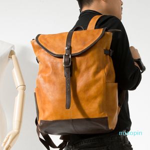 Original nouveau sac à dos rétro tendance pour hommes en cuir tanné végétal lavé à la main sac à dos de voyage pour hommes en cuir d'ordinateur