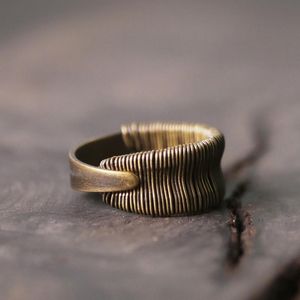 Original nouveau processus d'enroulement de fil de cuivre argenté thaïlandais ouverture bague réglable personnalité rétro bijoux pour hommes