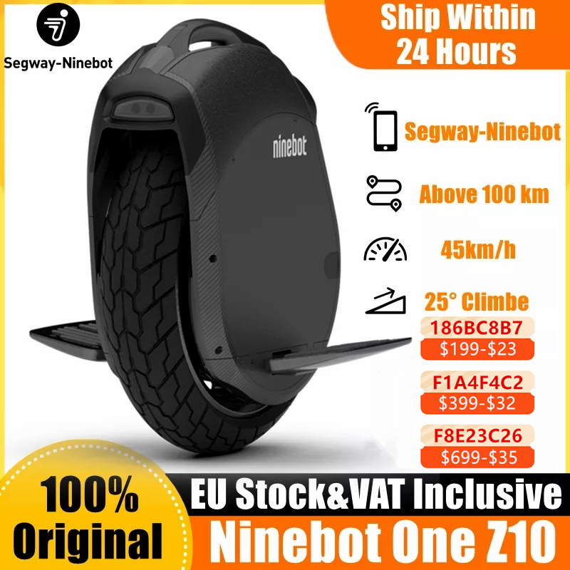 Stock UE Ninebot Segway One Z10 Monociclo elettrico con ruota autobilanciante 1800 W Velocità del motore 45 km / h Maniglia incorporata Hoverboard IVA inclusa