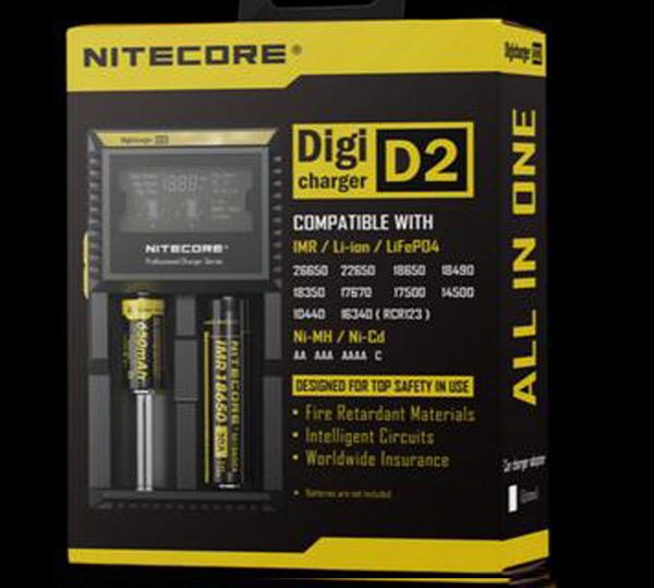 Chargeur d'origine Nitecore D2 Digicharger Écran LCD Batterie Intelligente 2 Double Slots Charge pour IMR 16340 18650 14500 26650 18350 Batterie Li-ion Universelle Vs UM2 Q2