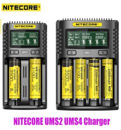 Originele Nitecore UMS4 UMS2 Chargers LCD Display Intelligent QC Snel opladen USB 4 2 Dual Slots Charge voor IMR 18650 20700 21700 Universal Li-ion Batterij echte