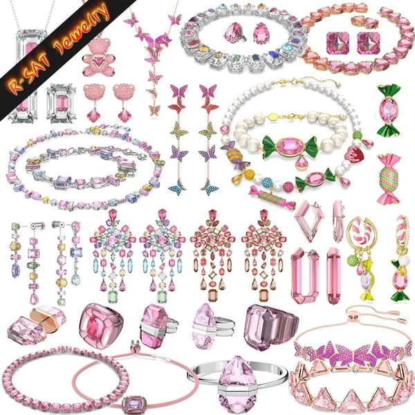 Original Nouveauté 2024 Tendance Vente Mode Rose Charms Ensembles Bijoux Bord Boucles D'oreilles Collier Bracelet Bague Cadeau De Noël Femmes 240102