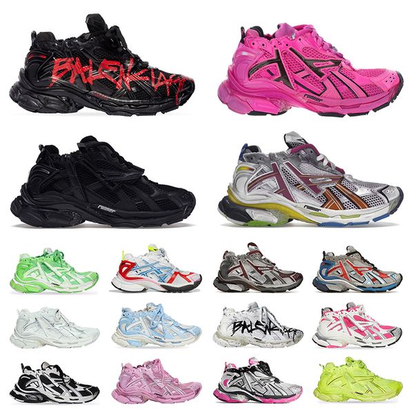 Balencaigas Shoes Balenciaga Track Runners 7  Balanciaga Belenciaga Dress Shoes Men Women Graffiti Black Lime【code ：L】Colorful Luxury Brand Designer Sneakers Trainers