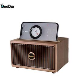 Originele ONEDER-V6 Bluetooth-luidspreker Retro houten draadloos draagbare outdoor home bureaublad audio bas radio aux hifi tf card telefoonhouder luidsprekers