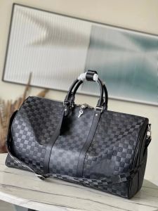 Orden original Calidad Bolsas de lona Lujo Gran capacidad Venta de viajes Mujeres Hombres Clásico Cuero Lienzo Impreso Letra Bolsa de viaje con cerradura